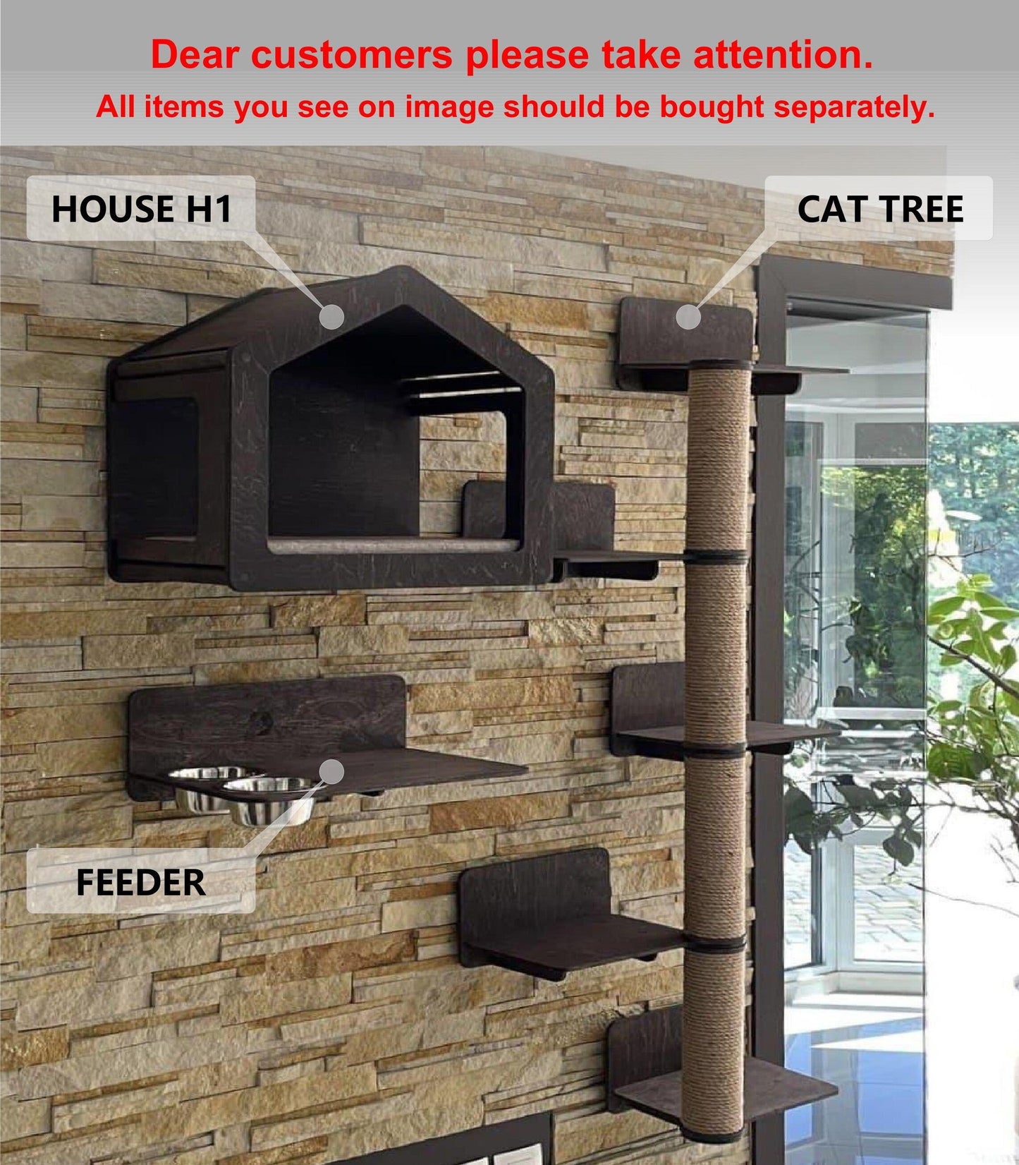 Cat Tree Modern Cat Tower Wood Cat Scratching Post Cat Scratcher Wall Mounted Cat Tree House Cat Bed Furniture for Cat Wall Furniture Cat