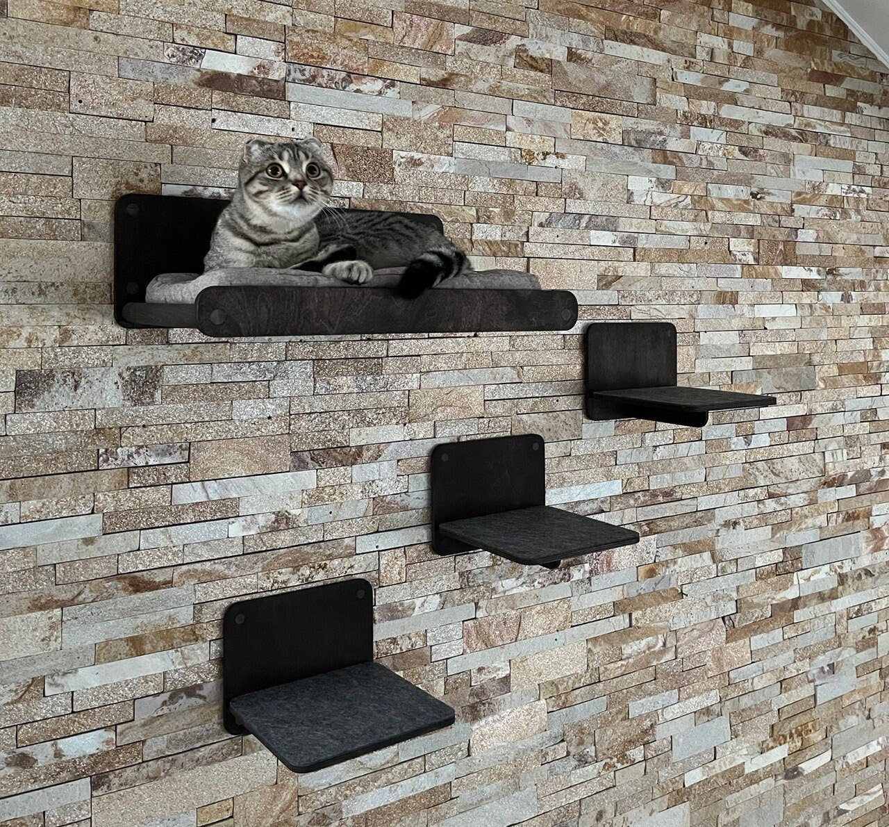 Set of Shelves for Cats Modern Cat Furniture Gift for Cat Lover Cat mom Gifts Cat House Large Cat Shelf Cat Bed Cat Wall Tree Modern Wall