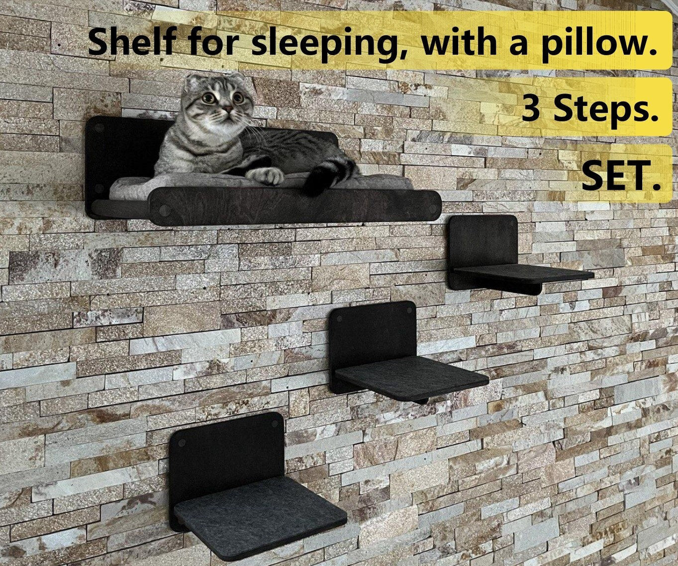 Set Shelves for Cats Modern Cat Furniture Gift for Cat Lover Large Cat Bed Cat Shelf Cat Wall Tree Modern Wall Cat Shelves Gift Set for Cat