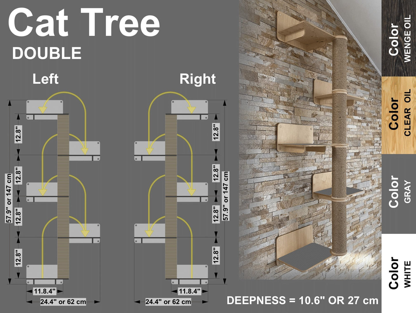 Cat Tree Modern Cat Tower Wood Cat Scratching Post Cat Scratcher Wall Mounted Cat Tree House Cat Bed Furniture for Cat Wall Furniture Cat