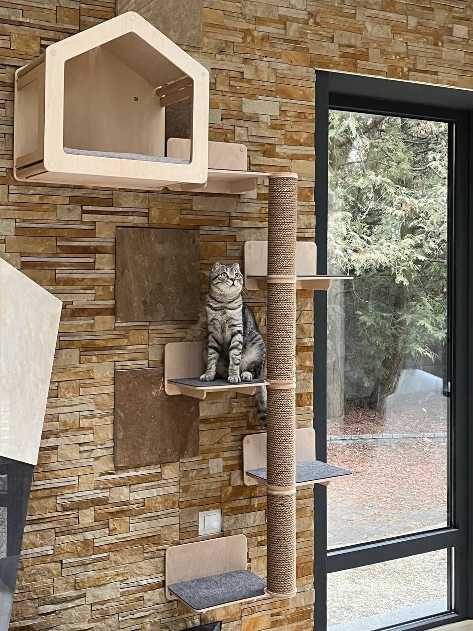 Wood cat tree tower Cat climbing tree Cat condo Wooden cat tree Unique cat trees Luxury cat lover gift Cat furniture Cat wall decor Cat gift