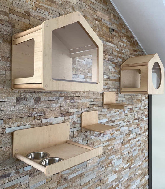 Stylish Cat Bed Wooden Cat House Modern Cat Furniture Wall Cat Bed House Cat Shelf for Walls Cat Sleeping Bed Cat Gifts Cat Tree Modern