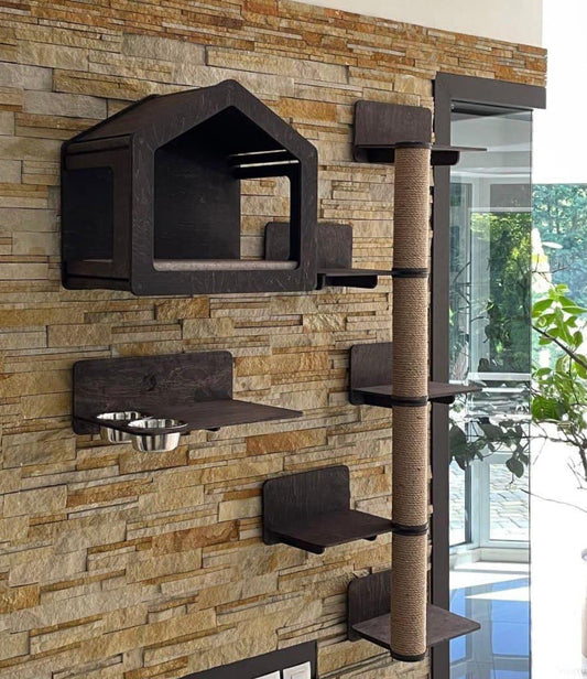 Wood Cat House Wall Cat Furniture Cat Play House Tower for Cats Modern Cat Furniture Cat Playground Wall Cat Tree Cat Sleep Bed Pet House