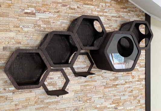 Modern House for Cat Wooden Cat Furniture Indoor Cat House Cat Wall Bed Cat Shelves Hexagon Cat Shelf Cat Home Cat Wall Tree Modern Wall