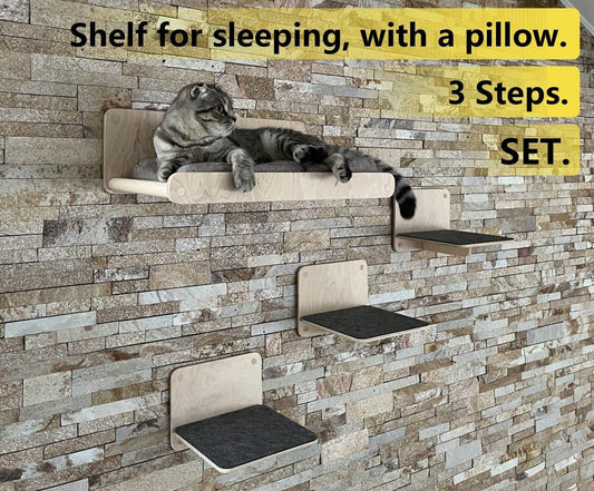 Set of Shelves for Cats Modern Cat Furniture Gift for Cat Lover Cat mom Gifts Cat House Large Cat Shelf Cat Bed Cat Wall Tree Modern Wall