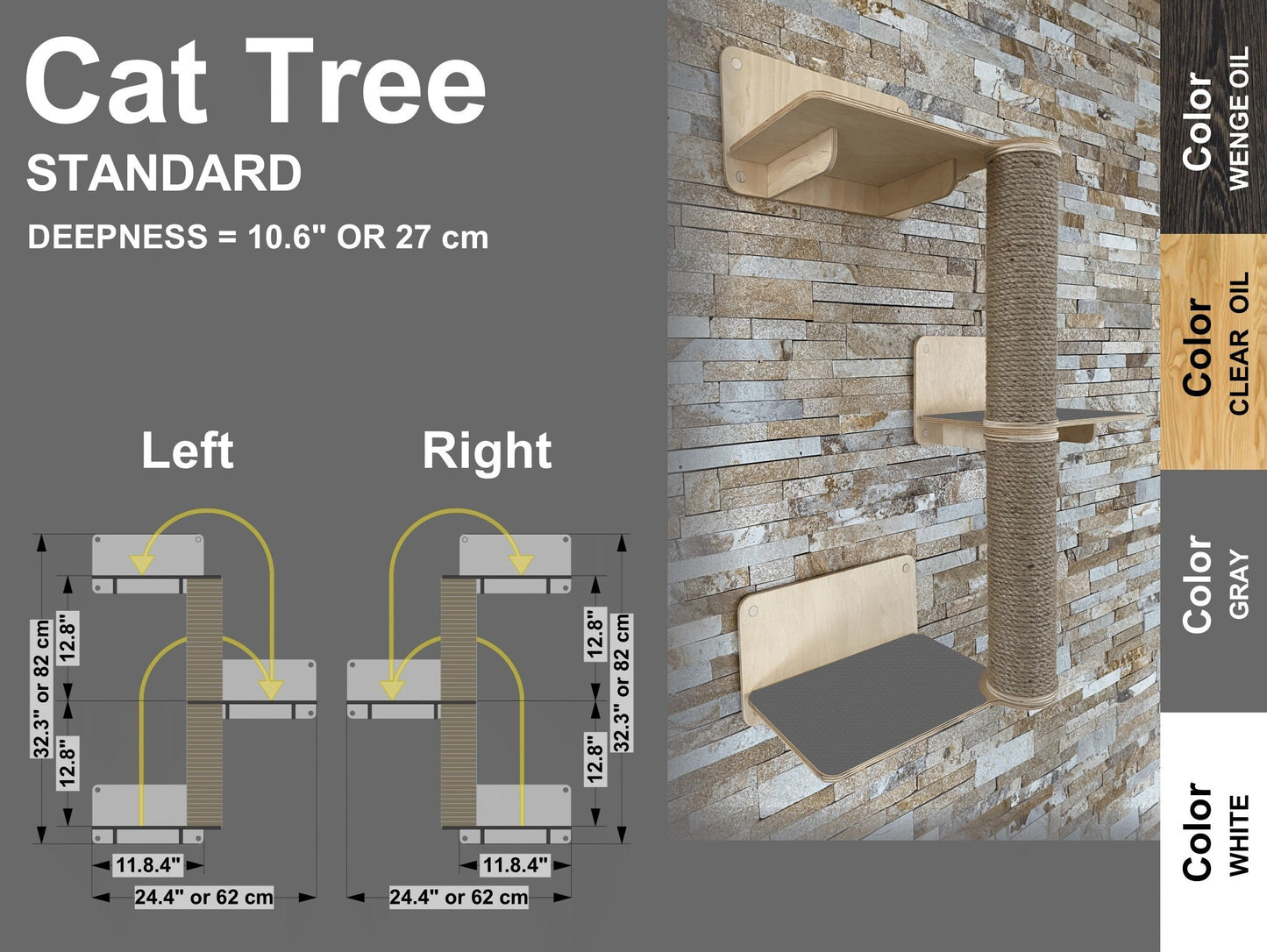 Cat Tree Modern Cat Tower Wood Cat Scratching Post Cat Scratcher Wall Mounted Cat Tree House Cat Bed Furniture for Cat Wall Furniture Cat