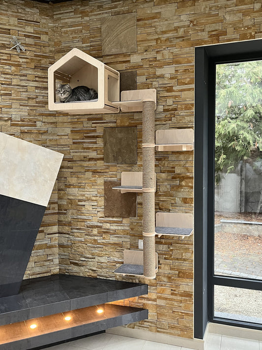 Wood cat house Wall cat bed Furniture for cats Modern cat furniture Cat play house Cat tower Cat playground Wall cat tree House for cats