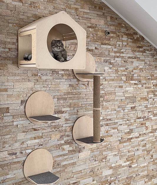 Wood cat house Wall cat bed Furniture for cats Modern cat furniture Cat play house Cat tower Cat gift for cat Wall cat tree House for cats