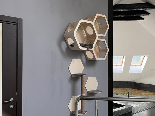 Cat hexagon shelves Cat wall furniture set Cat wall house Cat wall furniture wooden Cat tree for wall Cat wall bed Play house for cat Cats