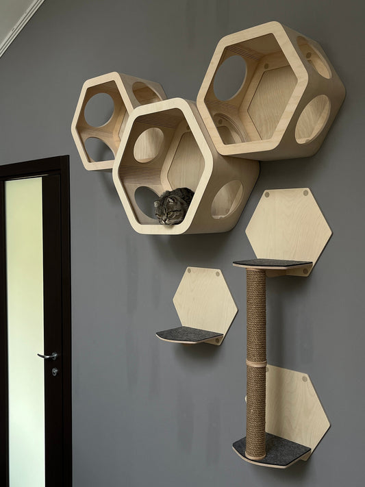 Wall shelves for cat Hexagon cat shelves Cat climbing wall shelf Cat house wall Cat shelves for wall Modern cat furniture Wood cat hexagon